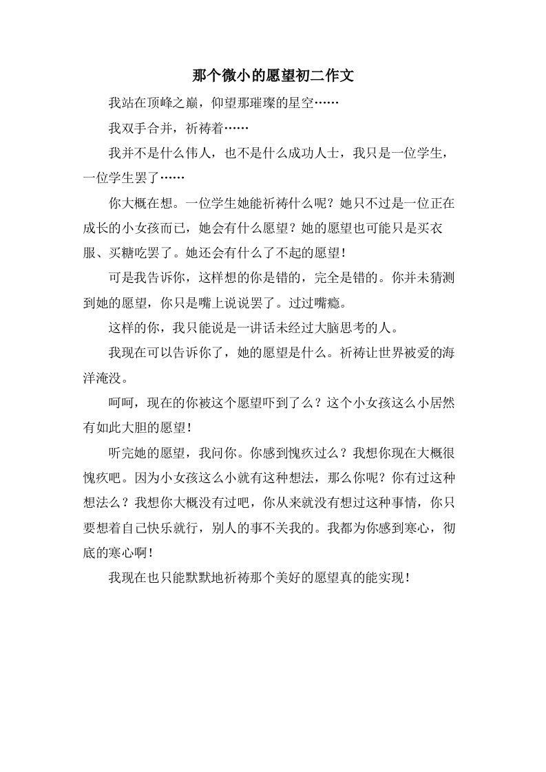 那个微小的愿望初二作文