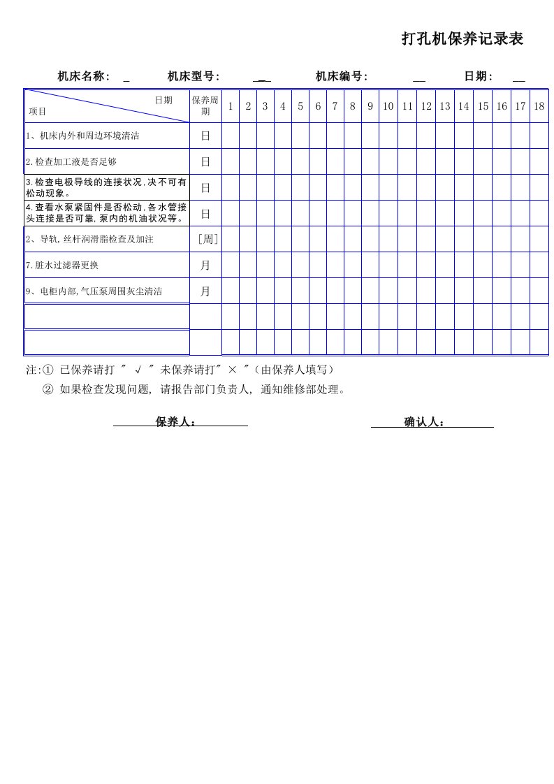 打孔机保养记录表[空白模板]