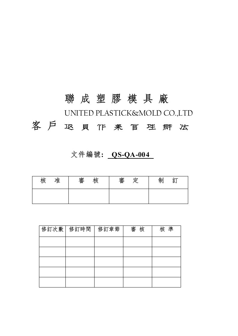 【管理精品】QS-QA004客戶退貨作業管理辦法