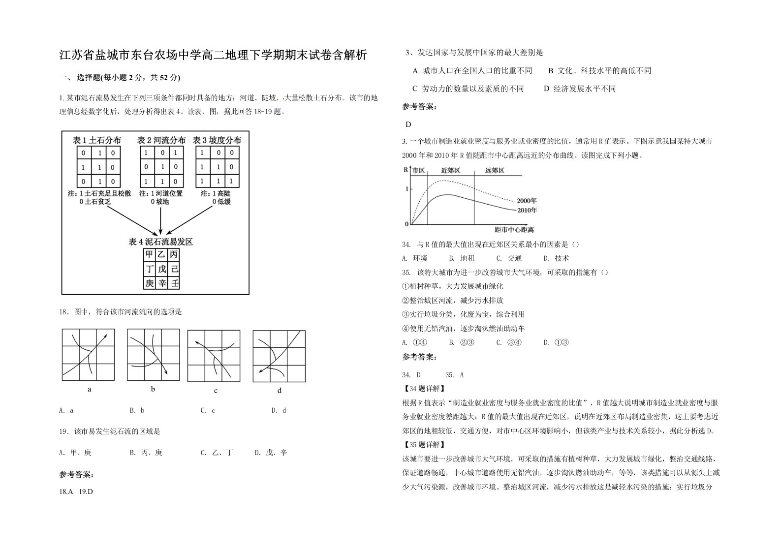 江苏省盐城市东台农场中学高二地理下学期期末试卷含解析