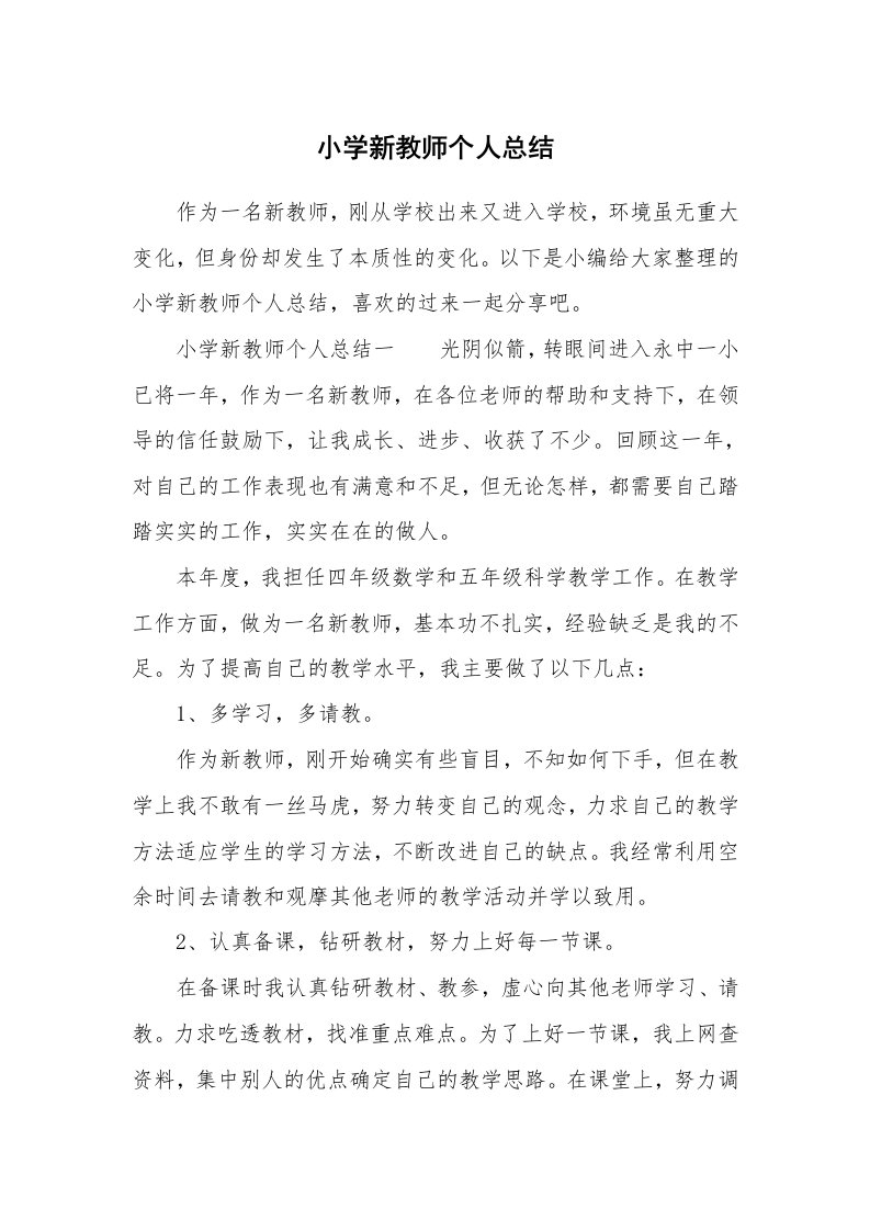 小学新教师个人总结