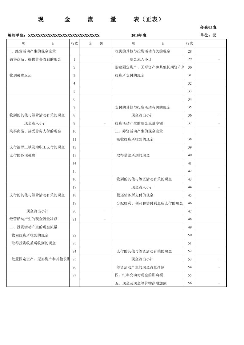 现金流量表模板(含公式)