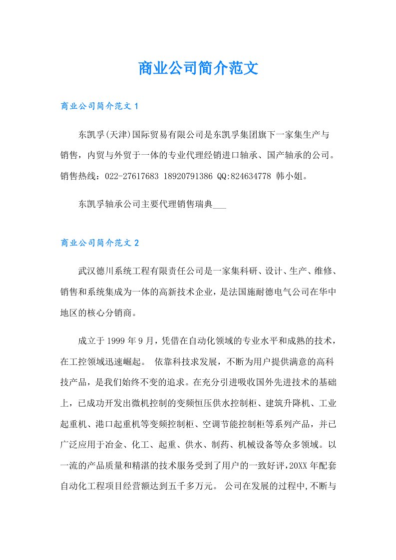 商业公司简介范文