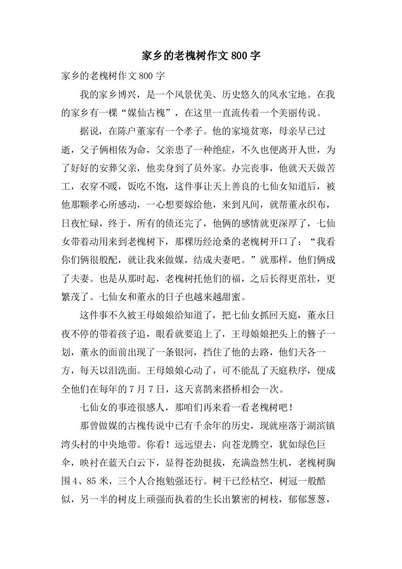 家乡的老槐树作文800字