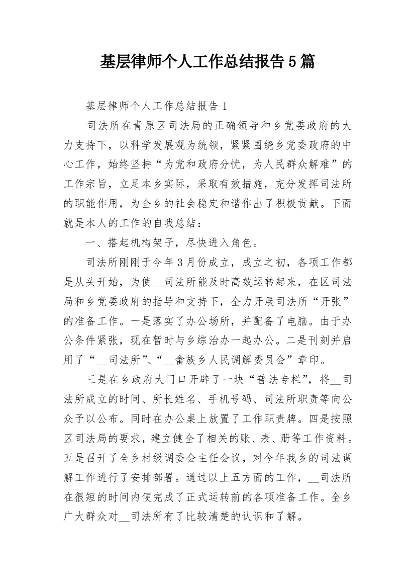 基层律师个人工作总结报告5篇