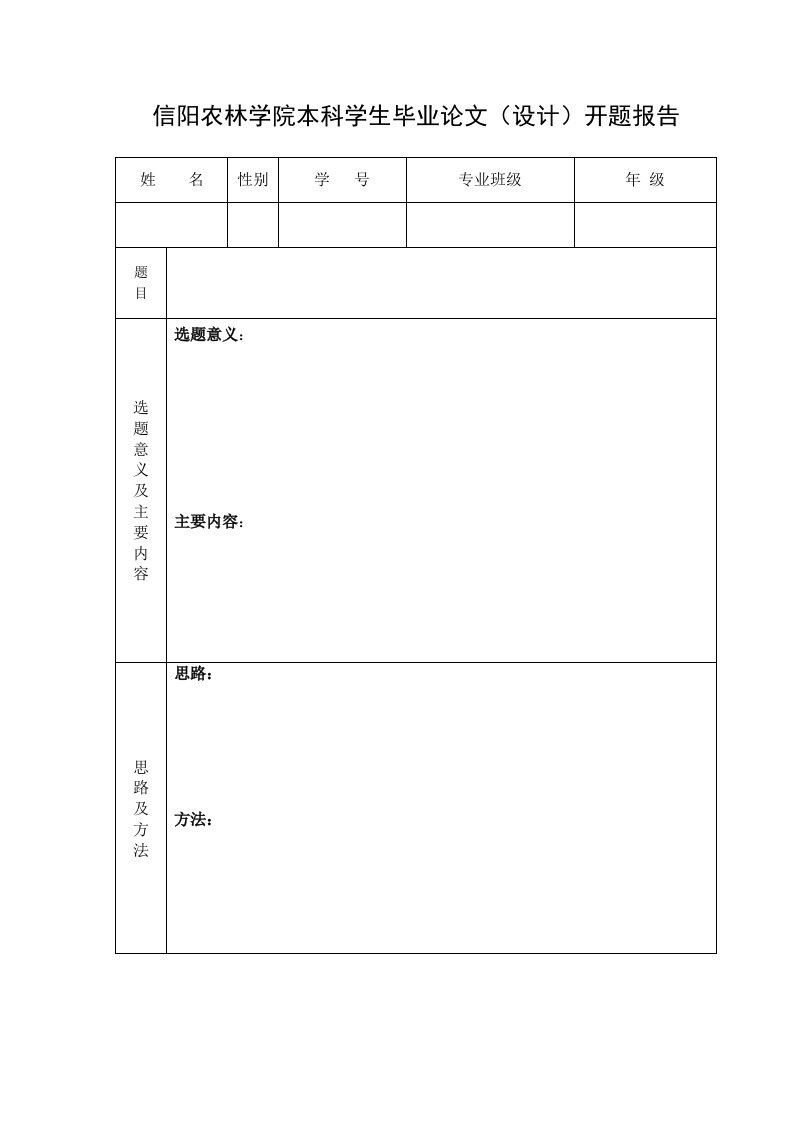 信阳农林学院本科学生毕业论文设计开题报告