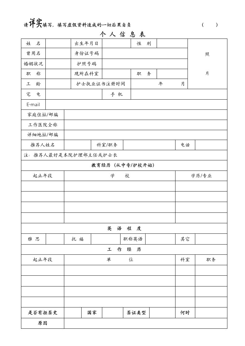 请详实填写,填写虚假资料造成的一切后果自负