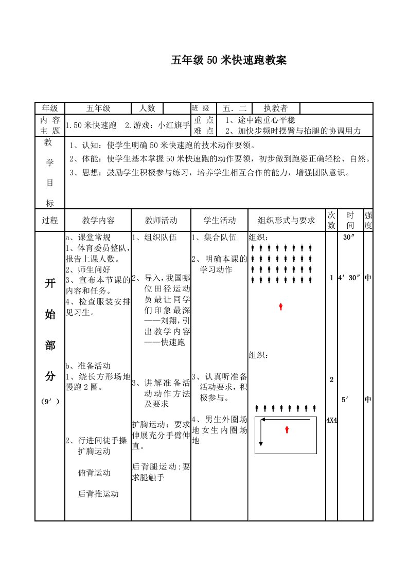 五年级50米快速跑教案