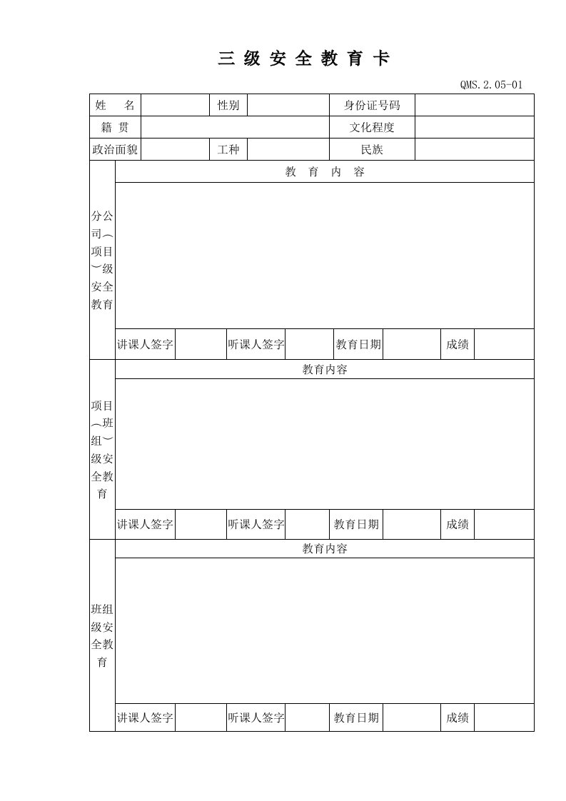 安全与文明施工管理程序表格