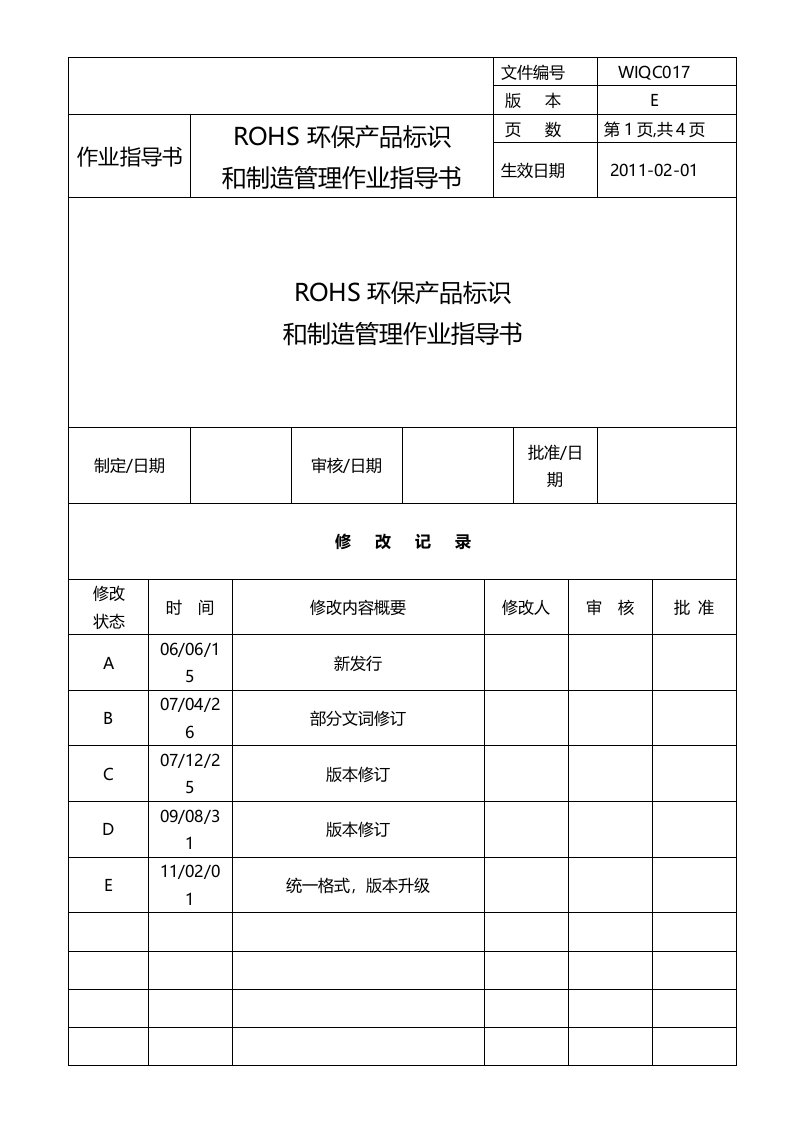 ROHS环保产品标识和制造管理作业指导书