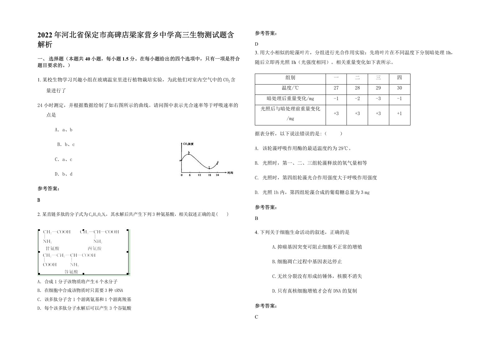 2022年河北省保定市高碑店梁家营乡中学高三生物测试题含解析