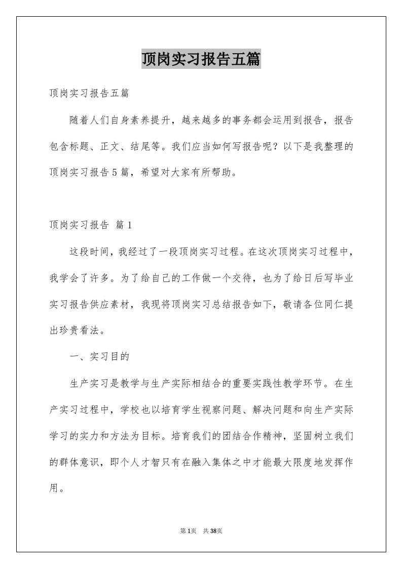 顶岗实习报告五篇例文