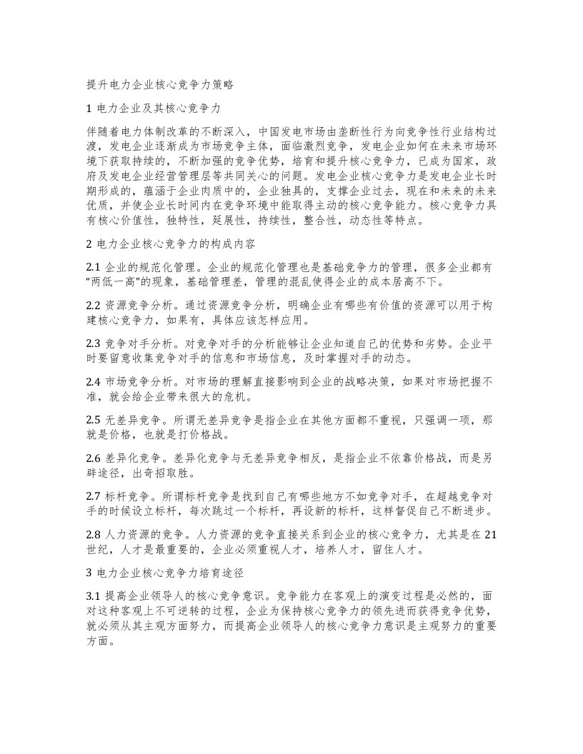 提升电力企业核心竞争力策略