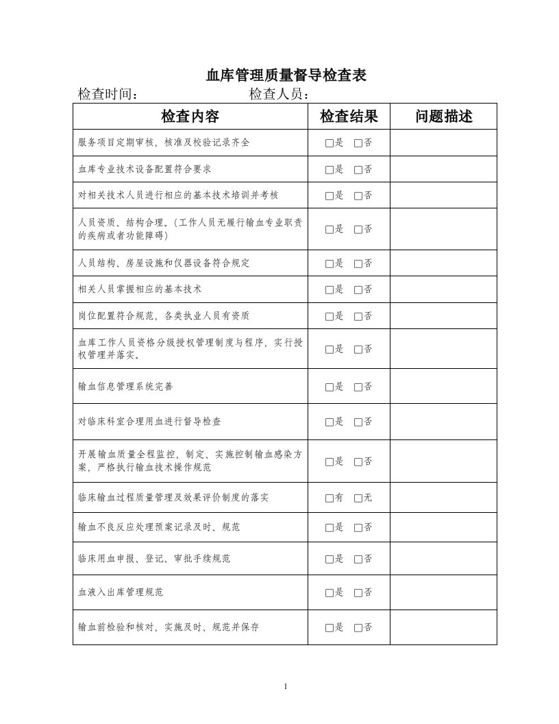 医务部督导检查表-输血科