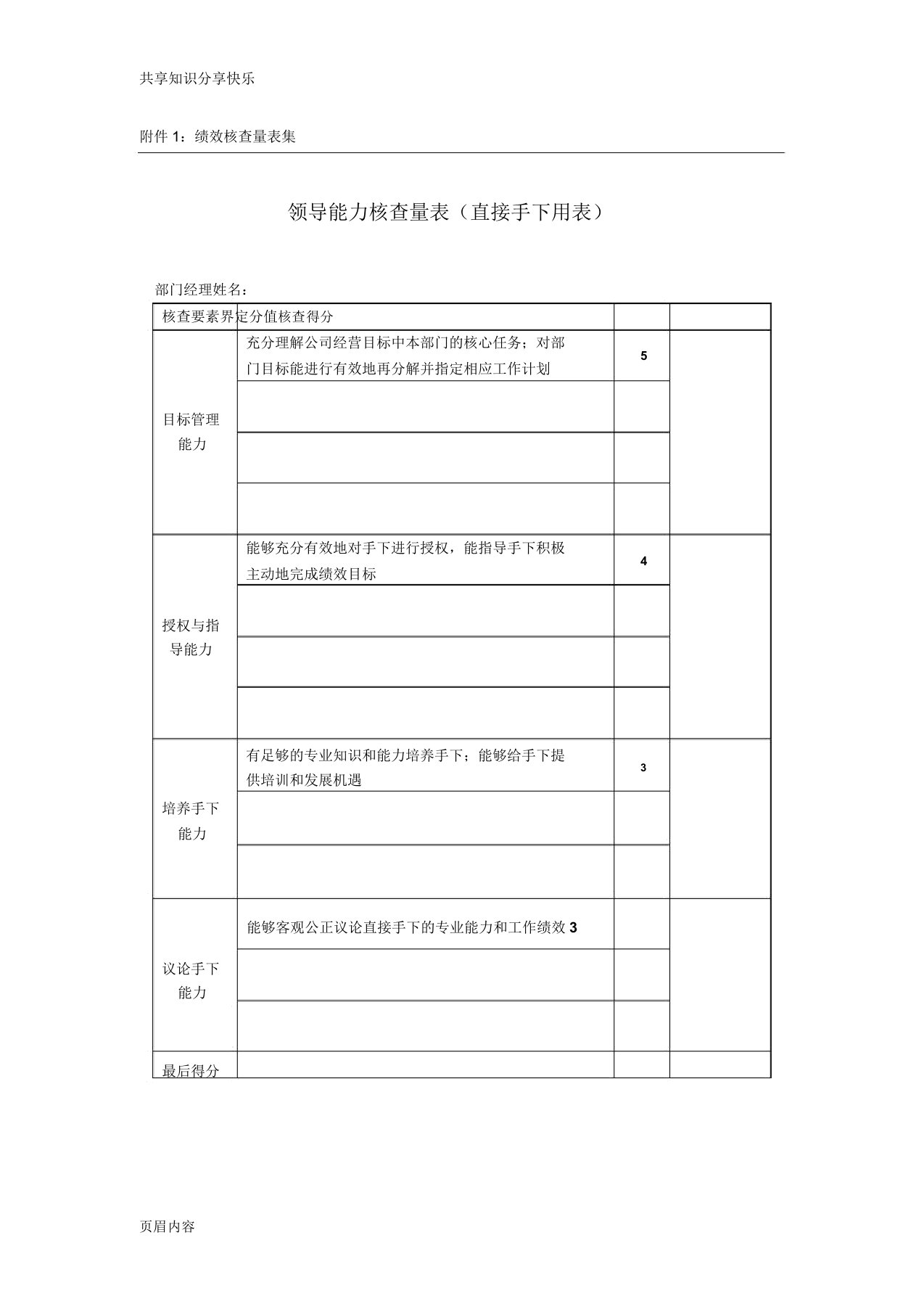 部门经理绩效考核实施方案