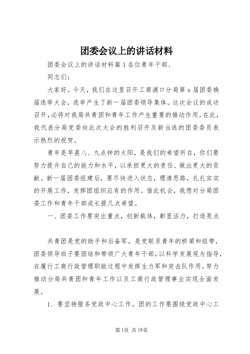 团委会议上的讲话材料