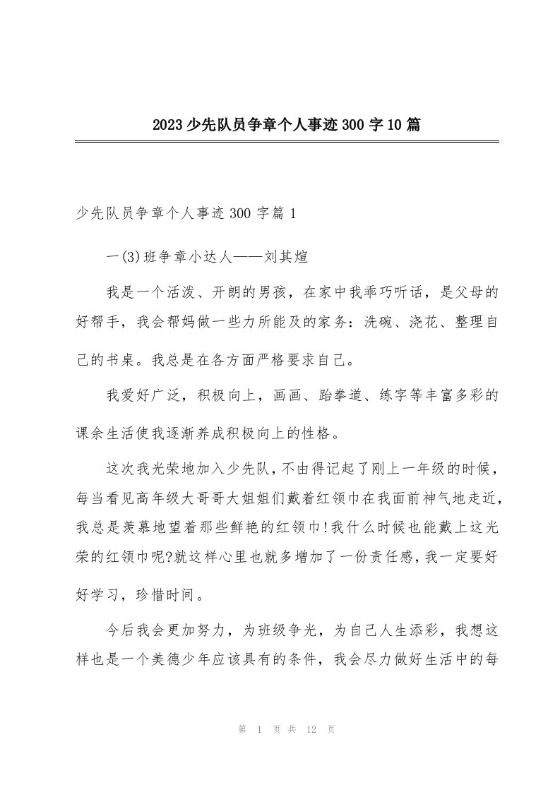 2023少先队员争章个人事迹300字10篇