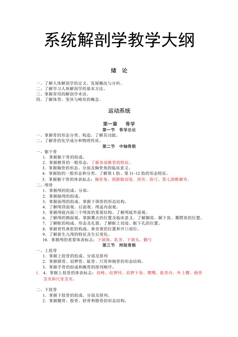 系统解剖学教学大纲