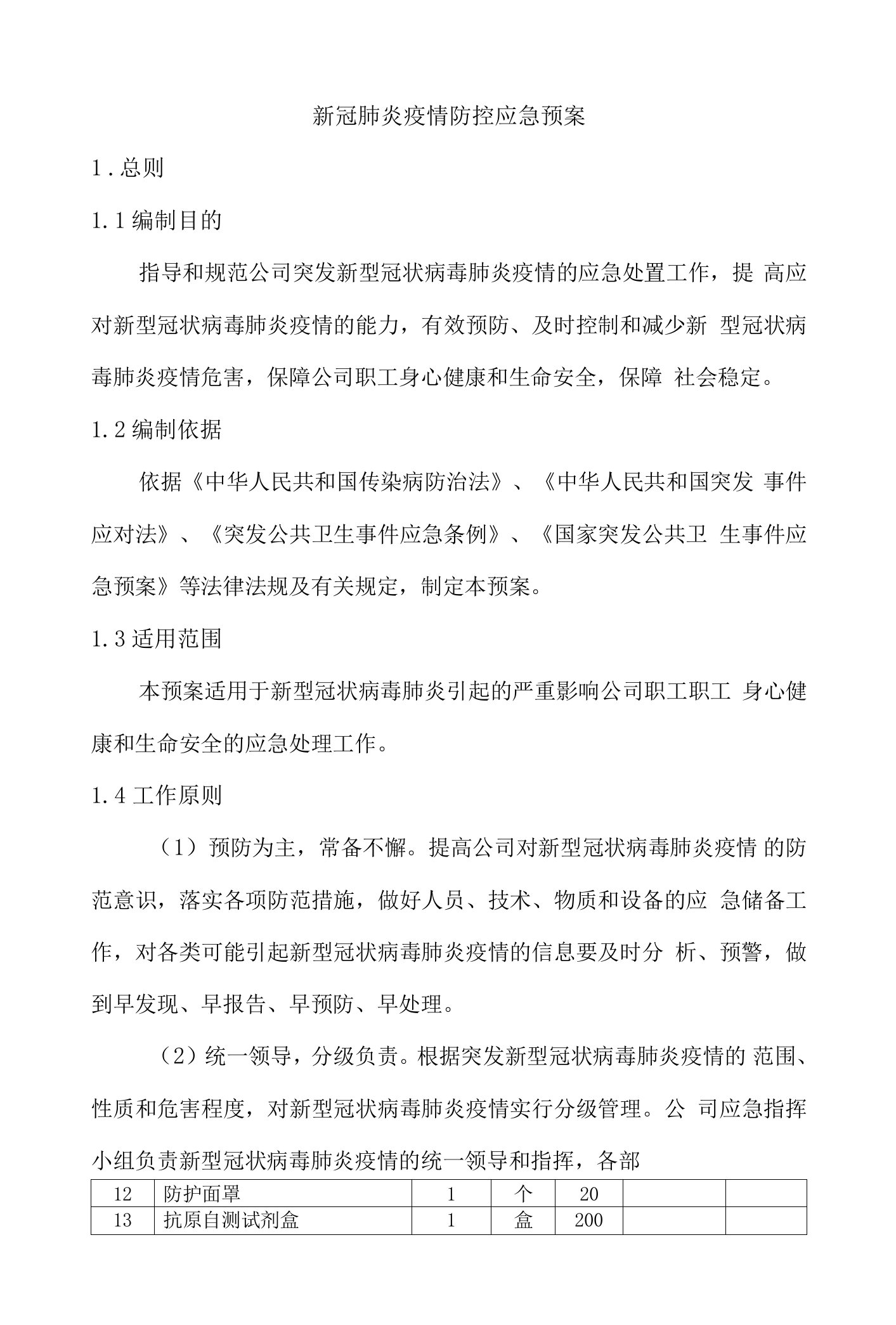 新冠肺炎疫情防控应急预案