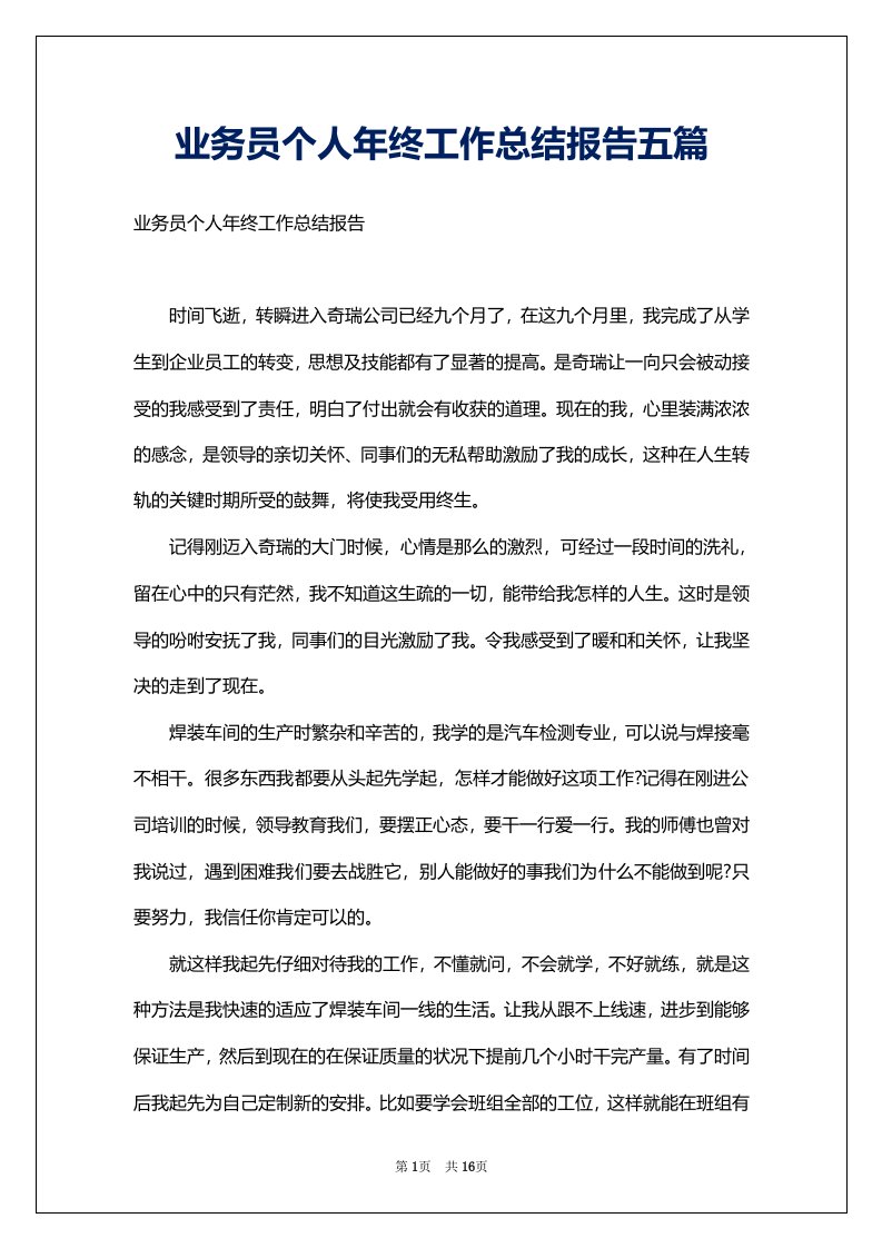 业务员个人年终工作总结报告五篇