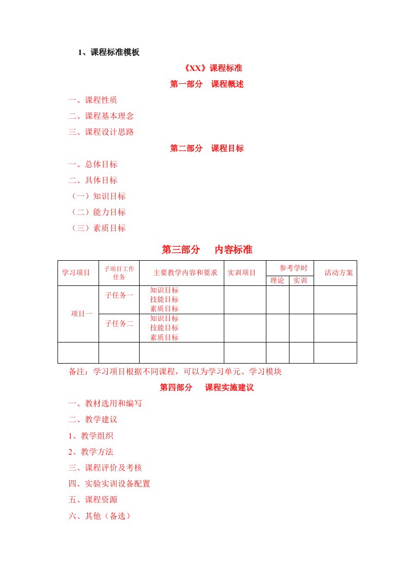 课程标准、教案模板