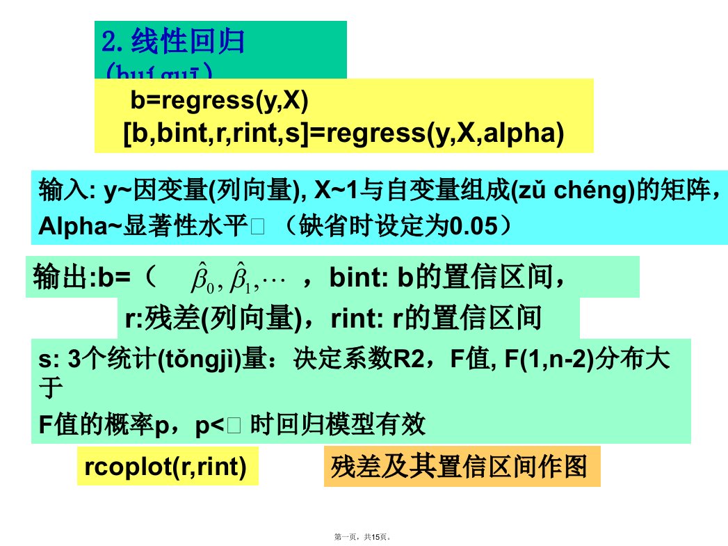 利用MATLAB进行多元线性回归复习进程