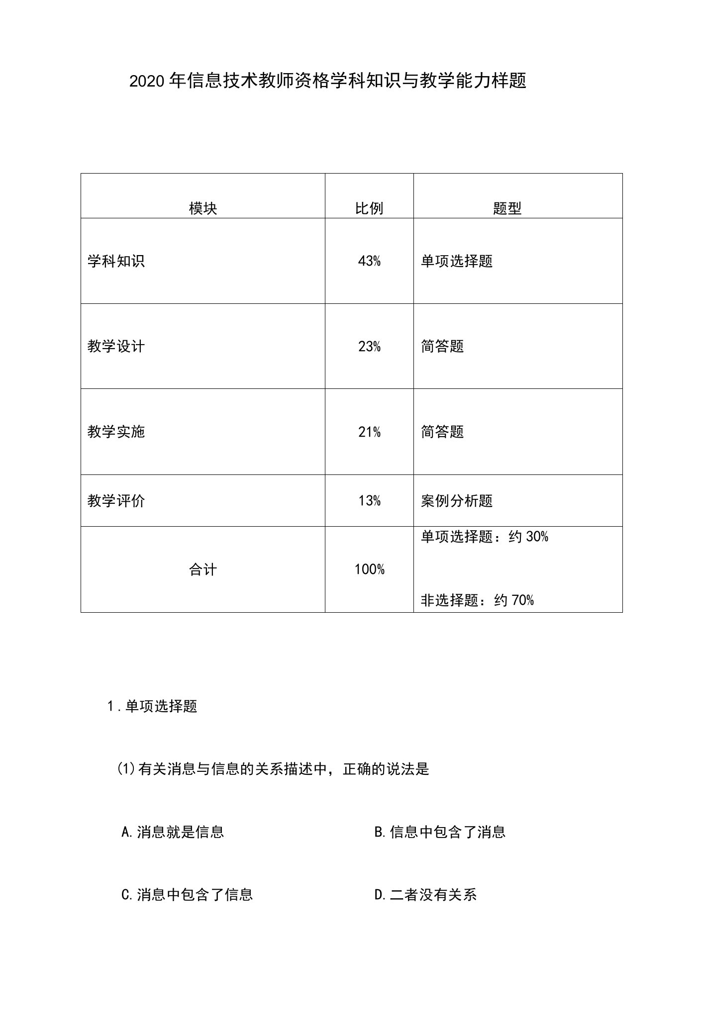 2020年信息技术教师资格信息技术学科知识与教学能力复习资料