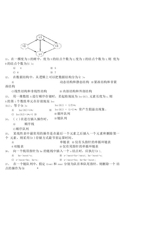 数据结构与算法复习题(含答案)