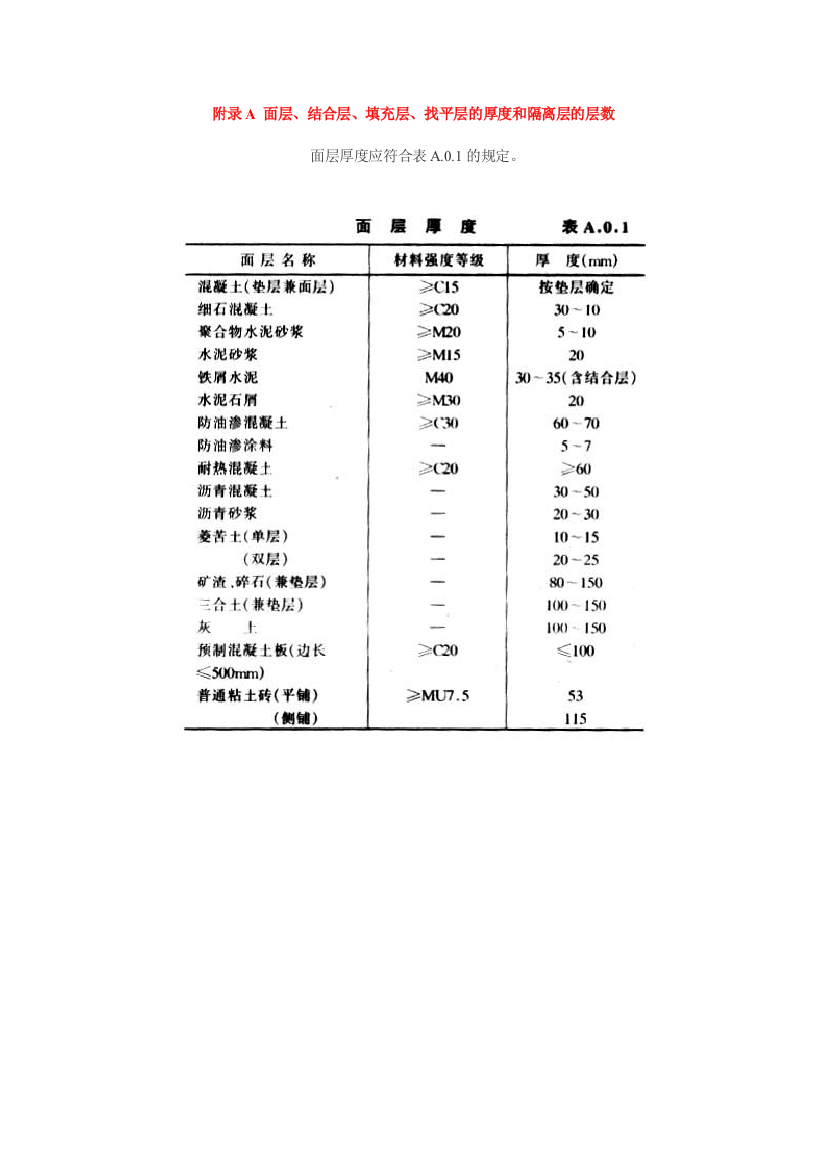 面层结合层填充层找平层的厚度和隔离层的层数