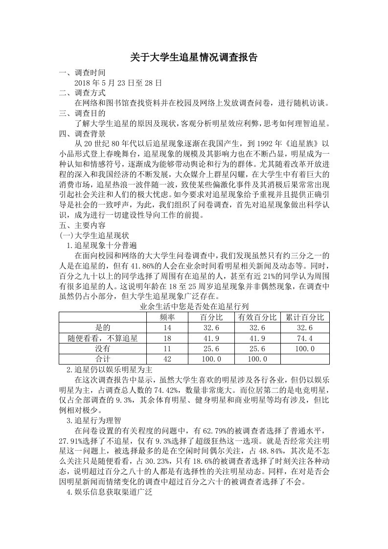 关于大学生追星情况的调查报告