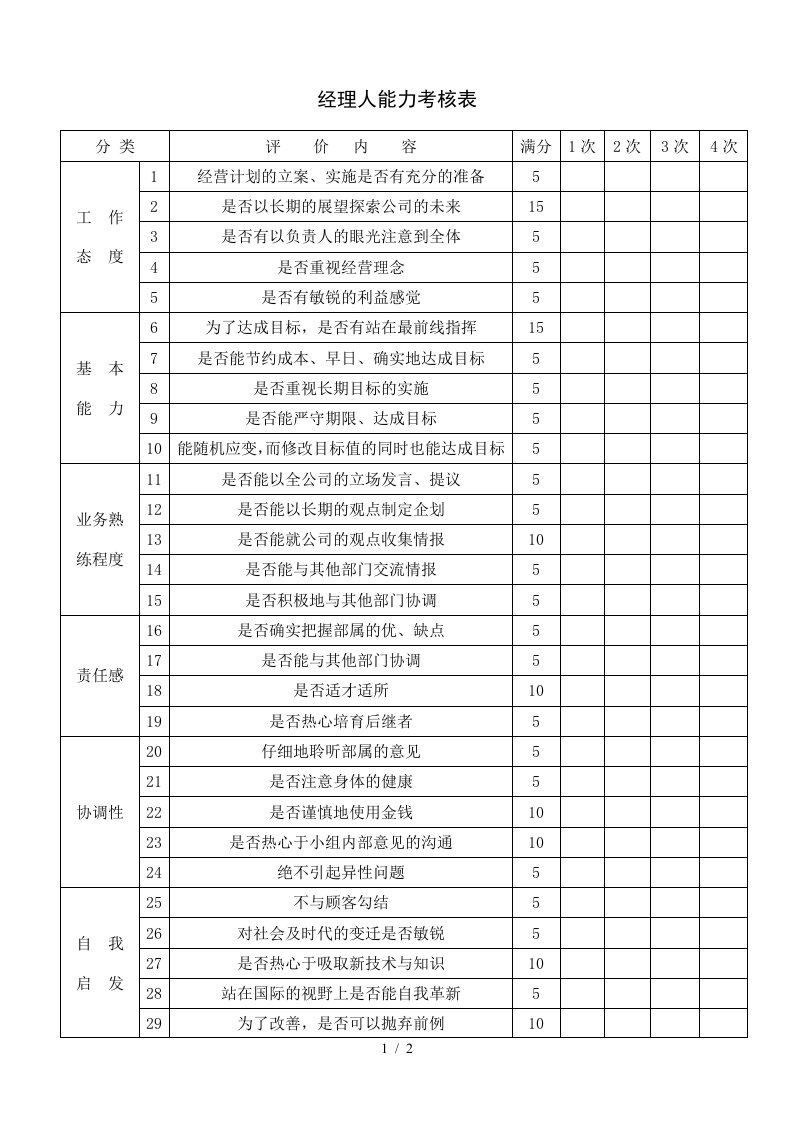 经理人能力考核表