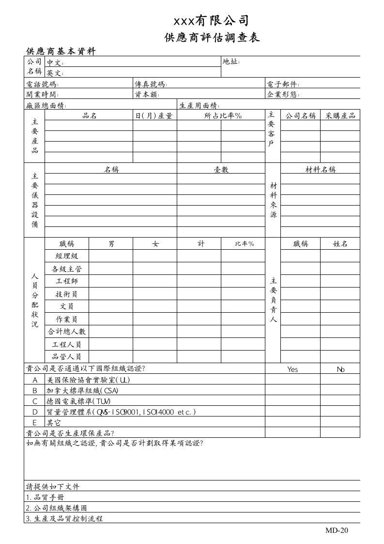 电子行业-电子厂供应商评估调查表