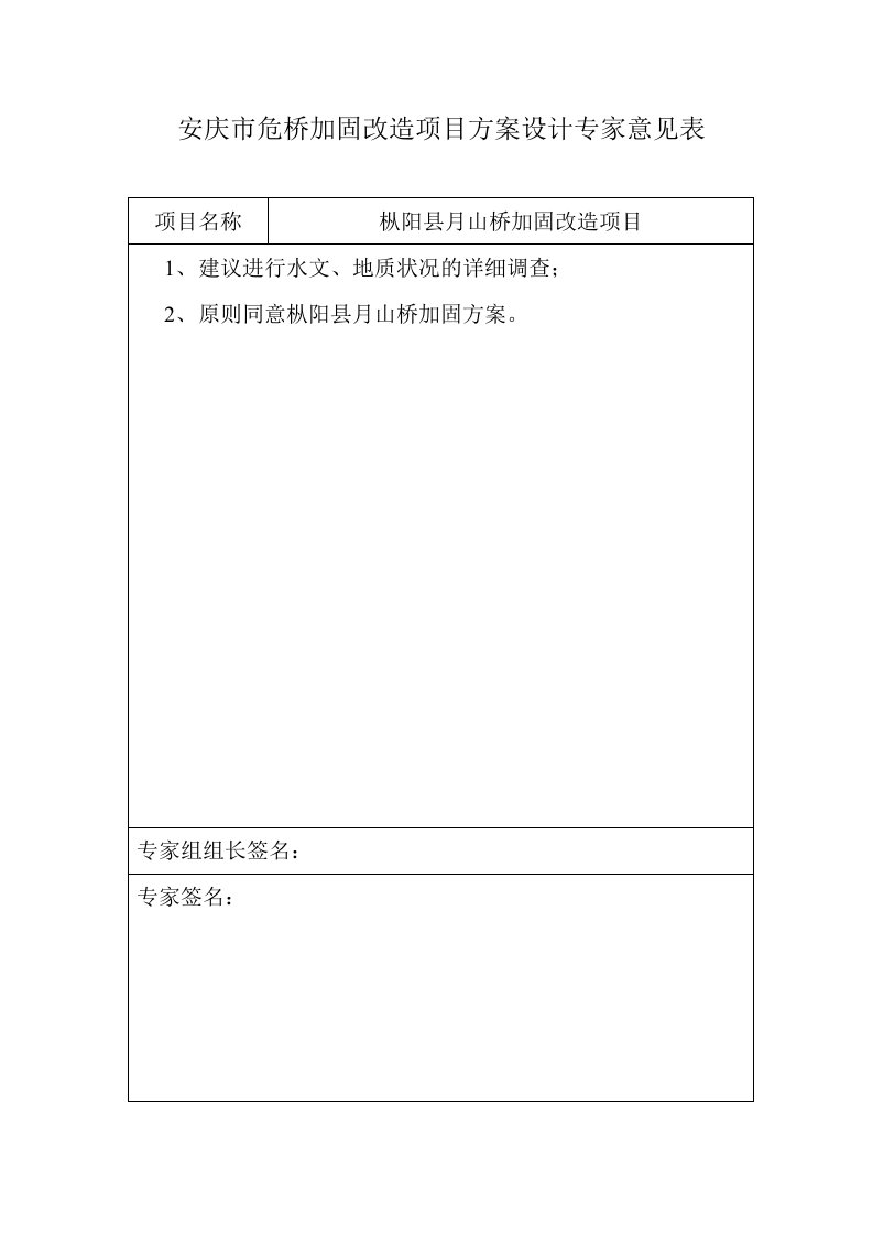 危桥加固方案专家组审查意见表