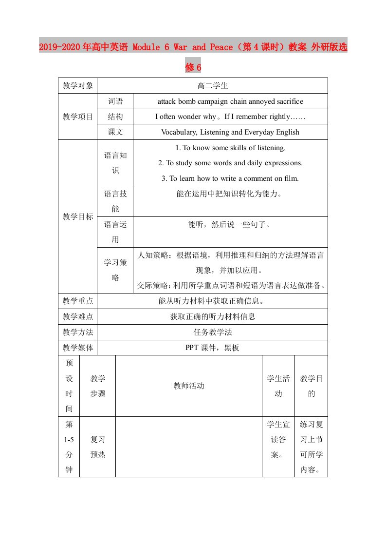 2019-2020年高中英语