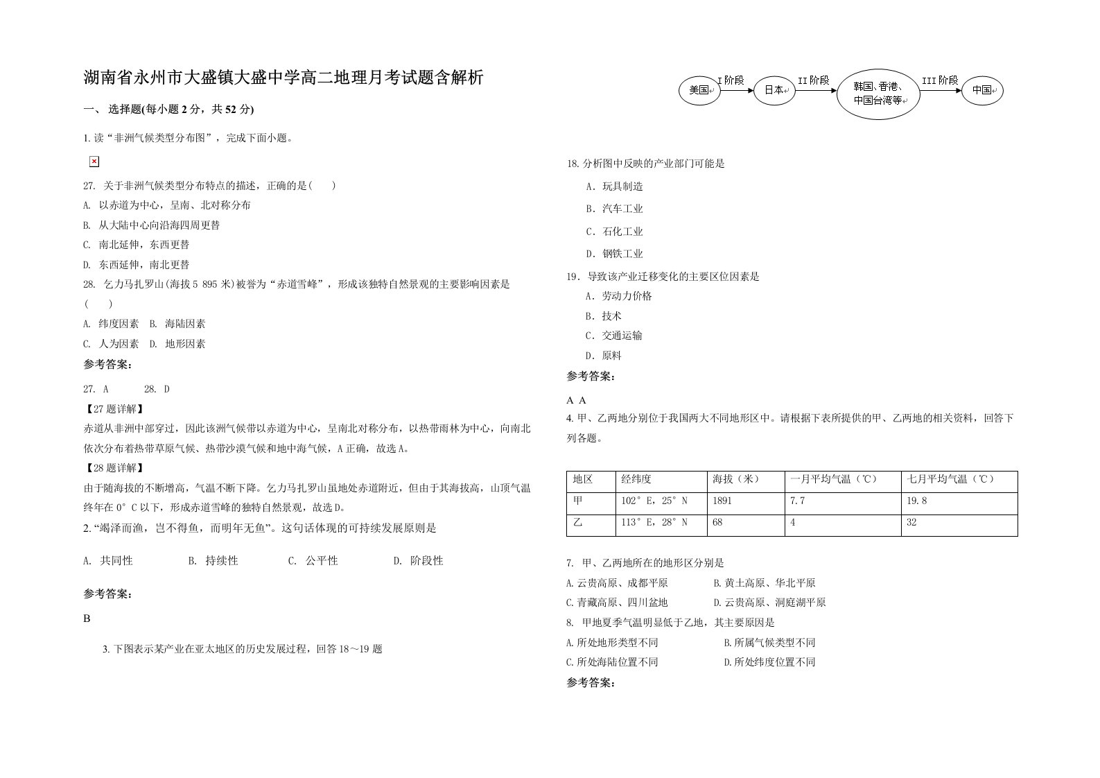 湖南省永州市大盛镇大盛中学高二地理月考试题含解析