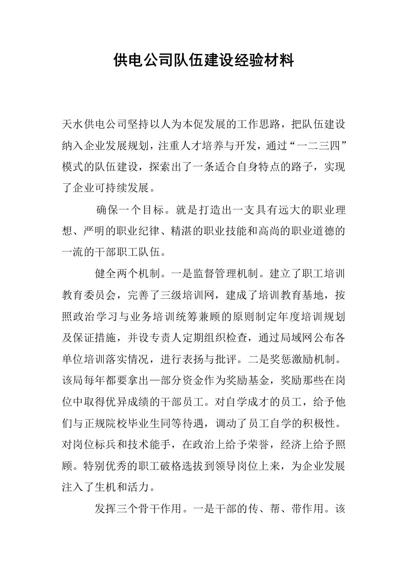 供电公司队伍建设经验材料.docx