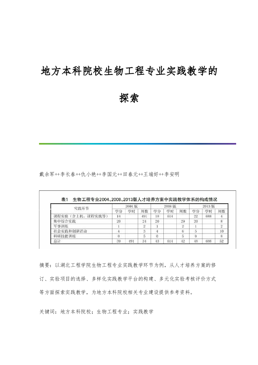 地方本科院校生物工程专业实践教学的探索