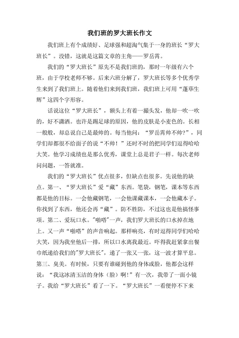 我们班的罗大班长作文