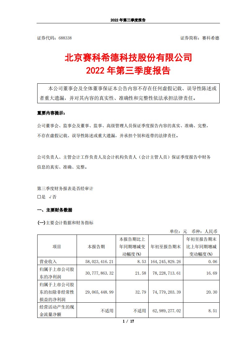 上交所-赛科希德2022年第三季度报告-20221027