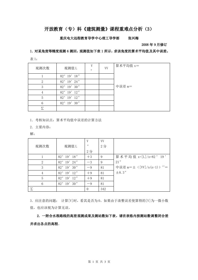 建筑测量重难点分析