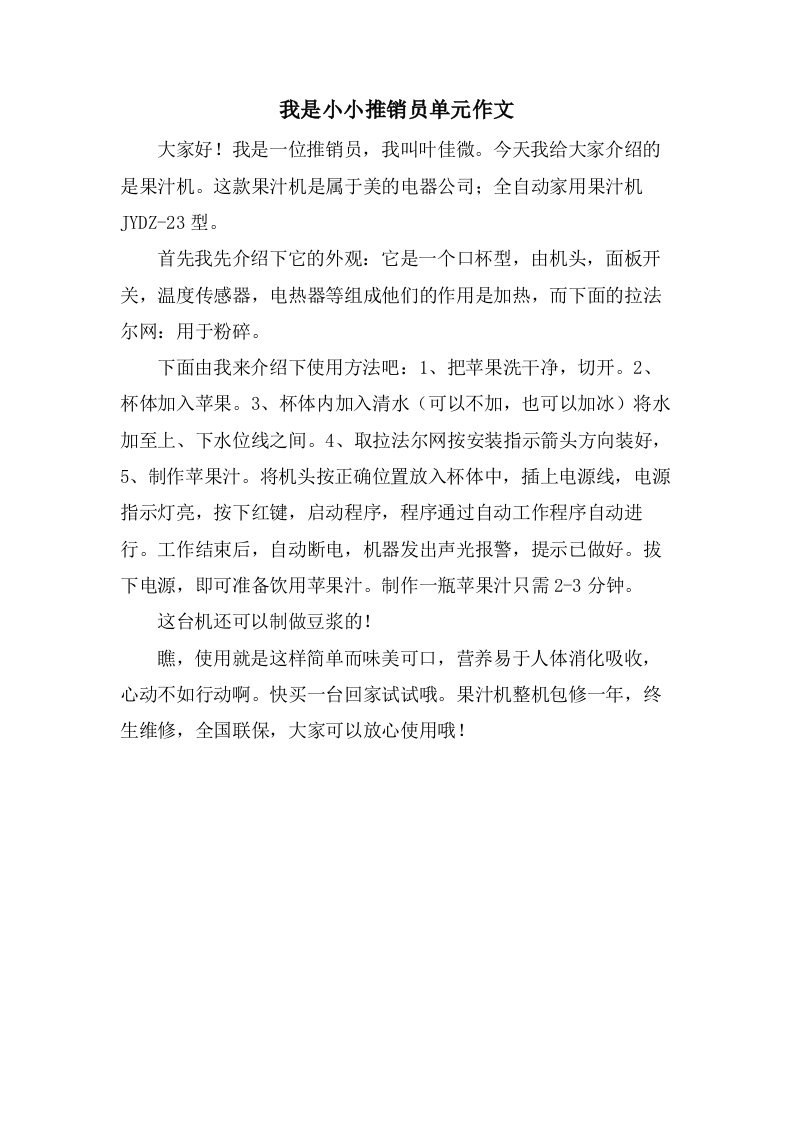 我是小小推销员单元作文