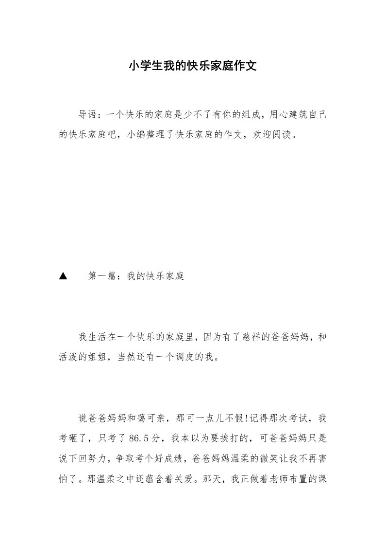 小学生我的快乐家庭作文