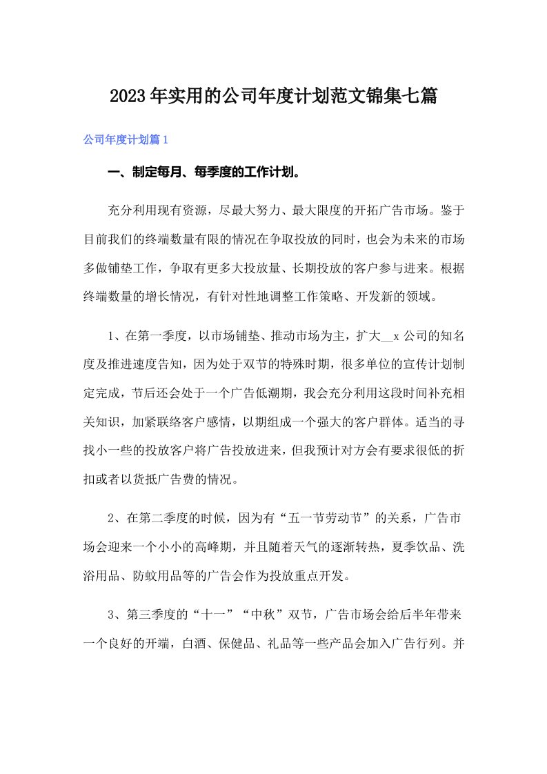 实用的公司年度计划范文锦集七篇