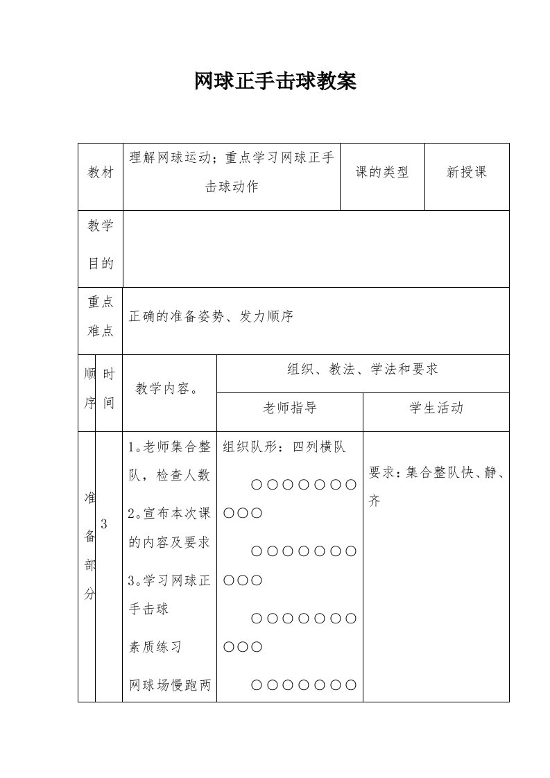 网球正手击球教案