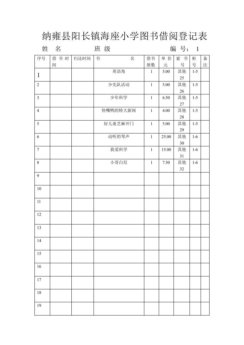 六年级,班图书借阅登记表