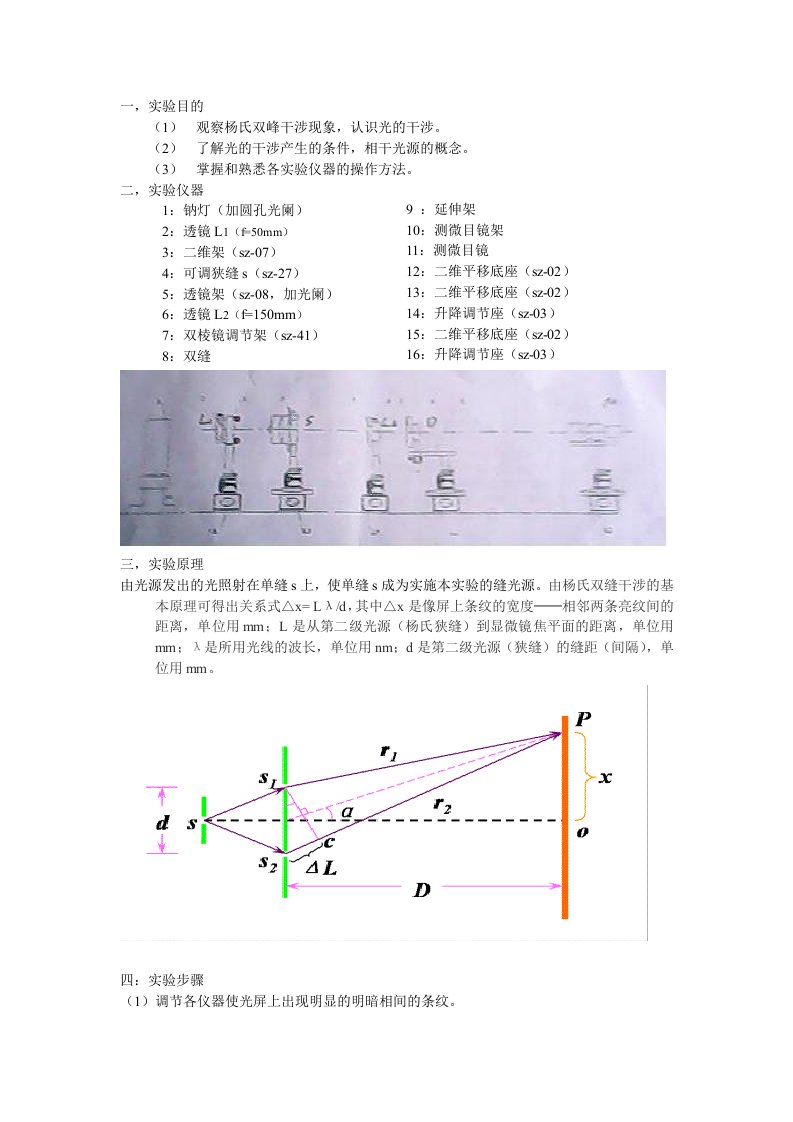 杨氏双缝实验实验报告