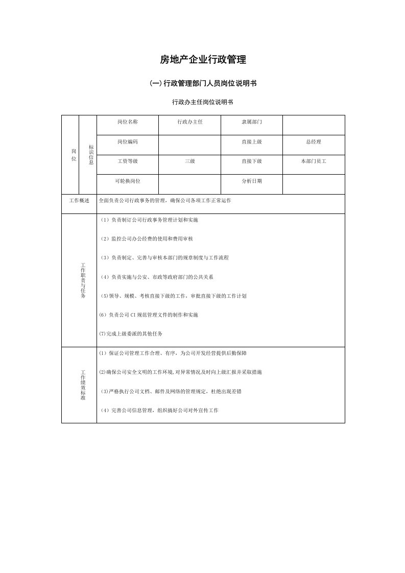 行政部管理-房地产开发公司行政管理制度汇编