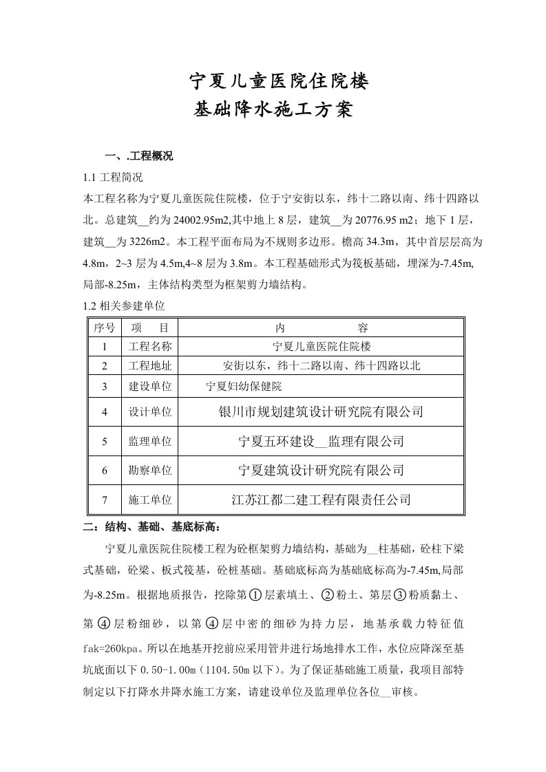 儿童医院住院楼降水方案正版