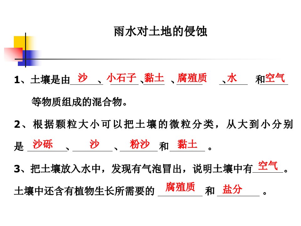 教科版科学五上雨水对土地的侵蚀