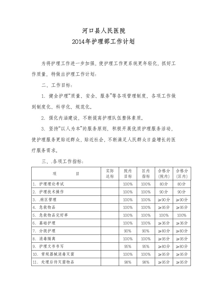 医院护理部年度工作计划